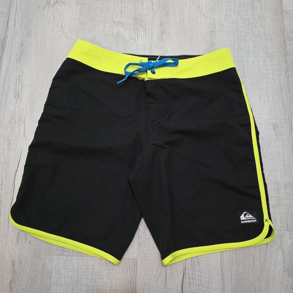 Vintage Y2k Quiksilver Mens Board shorts 31 Black Neon Swim Trunks Beach Outdoor